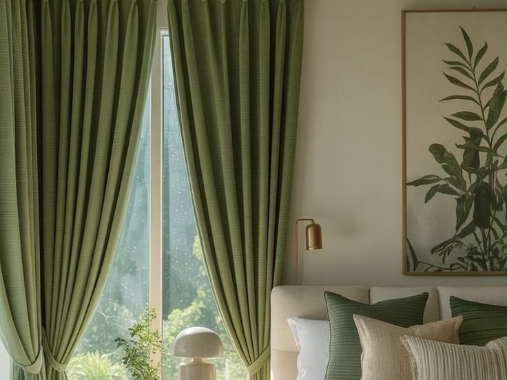 Modern Bedroom with Green Curtains Cozy Stylish Design Ideas edited 1