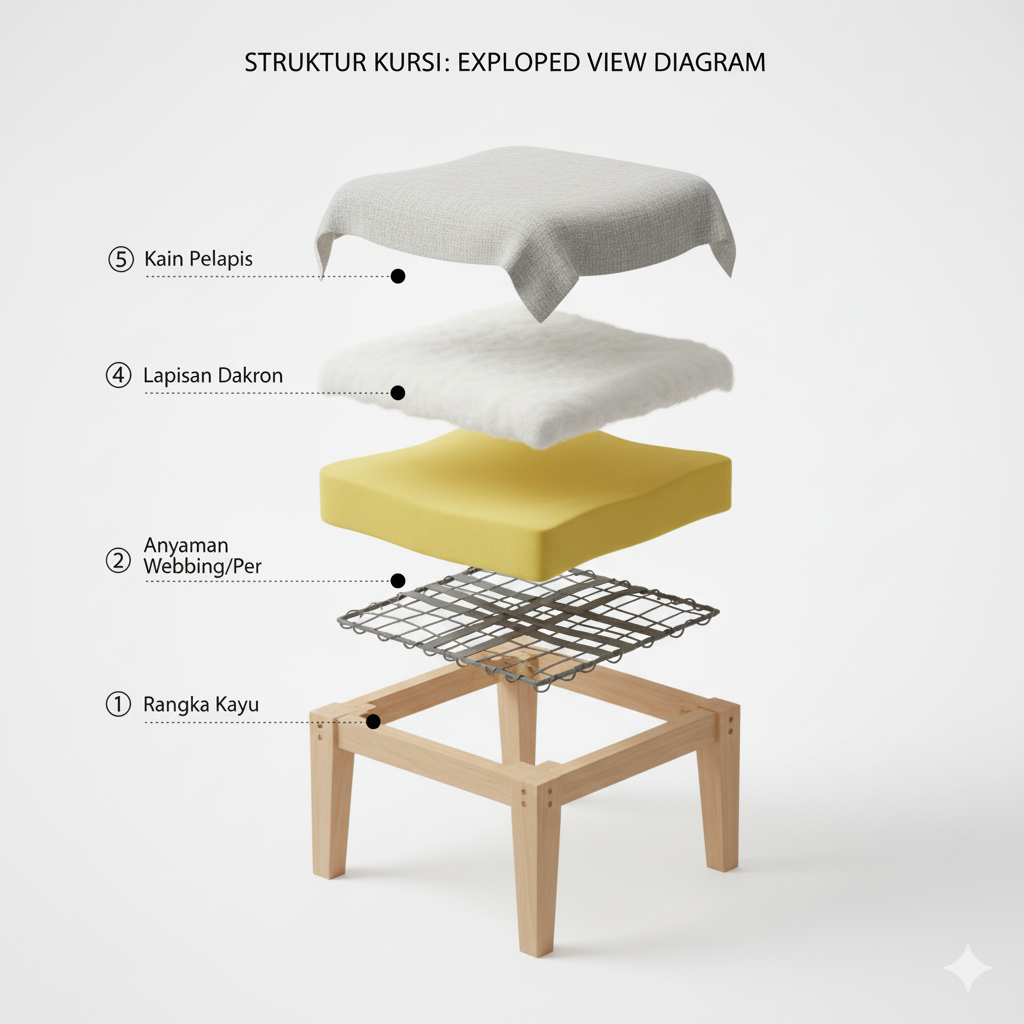 Upholstery adalah Ilmu dan Seni di Balik Sofa Nyaman Anda 2 struktur kusi, anatomi upholstery