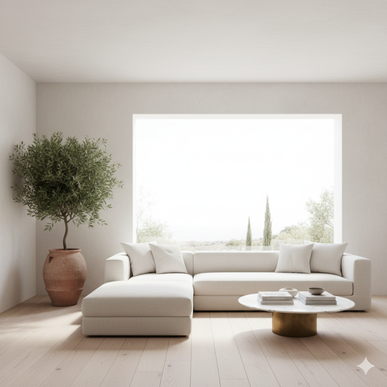 ruang tamu Mediterania modern