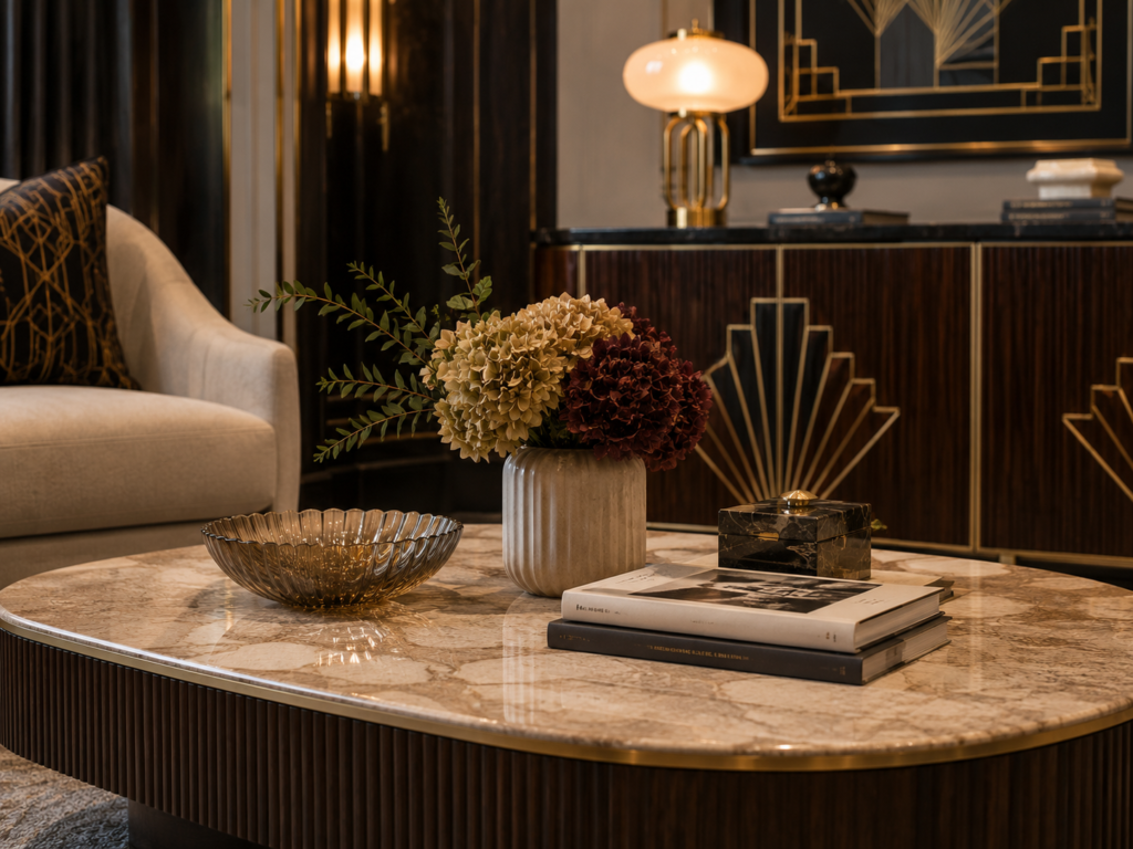 Material pilihan dengan interior berkonsep art deco