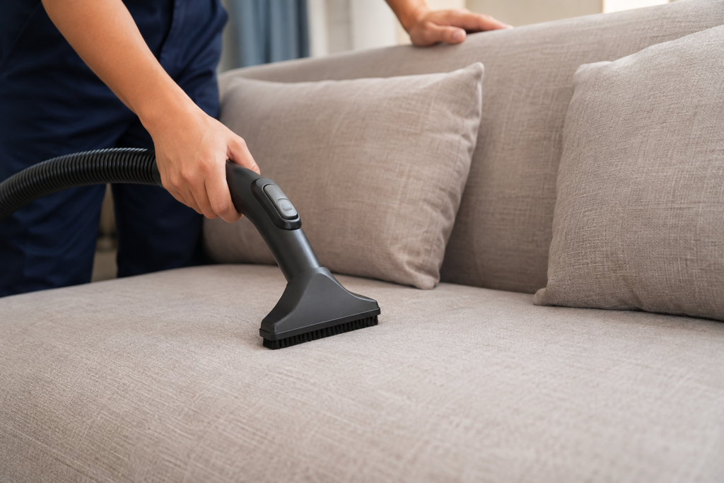 cara membersihkan debu pada sofa fabric dengan vacuum